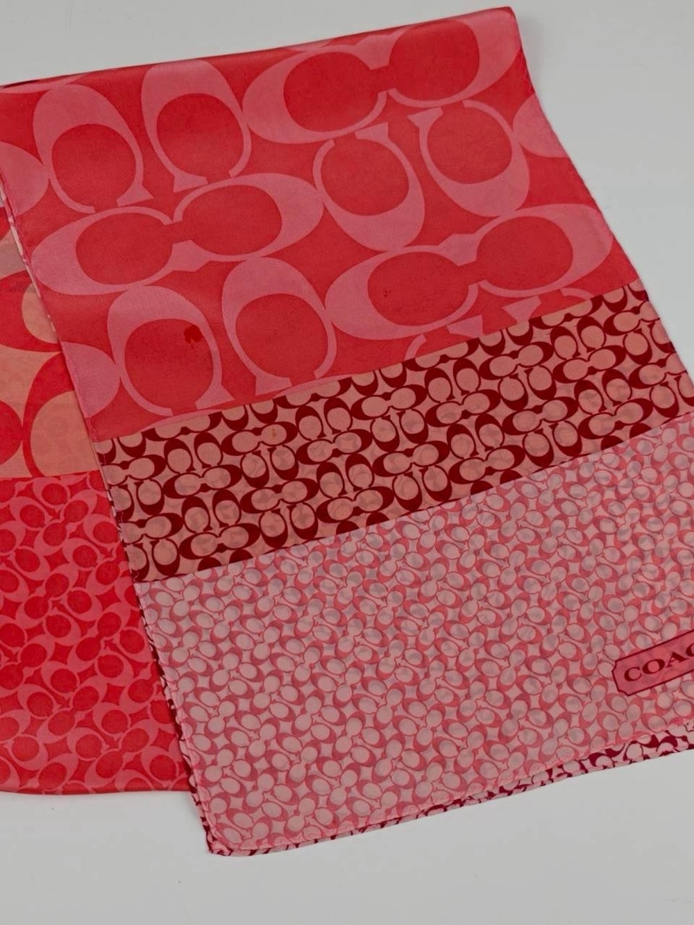 Coach Patchwork Signature Scarf in Pink and Red